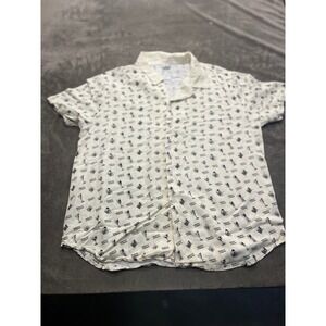 Makers Mark Mens Cream Bourbon Whiskey Cocktail Print Camp Shirt Small vintage